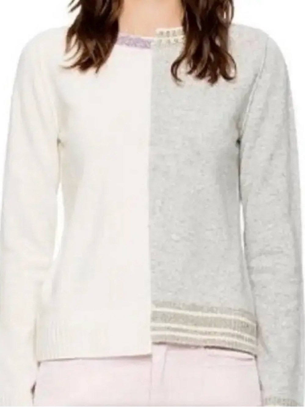 Zadig & Voltaire Two-Tone Cream and Light Gray Crewneck Sweater